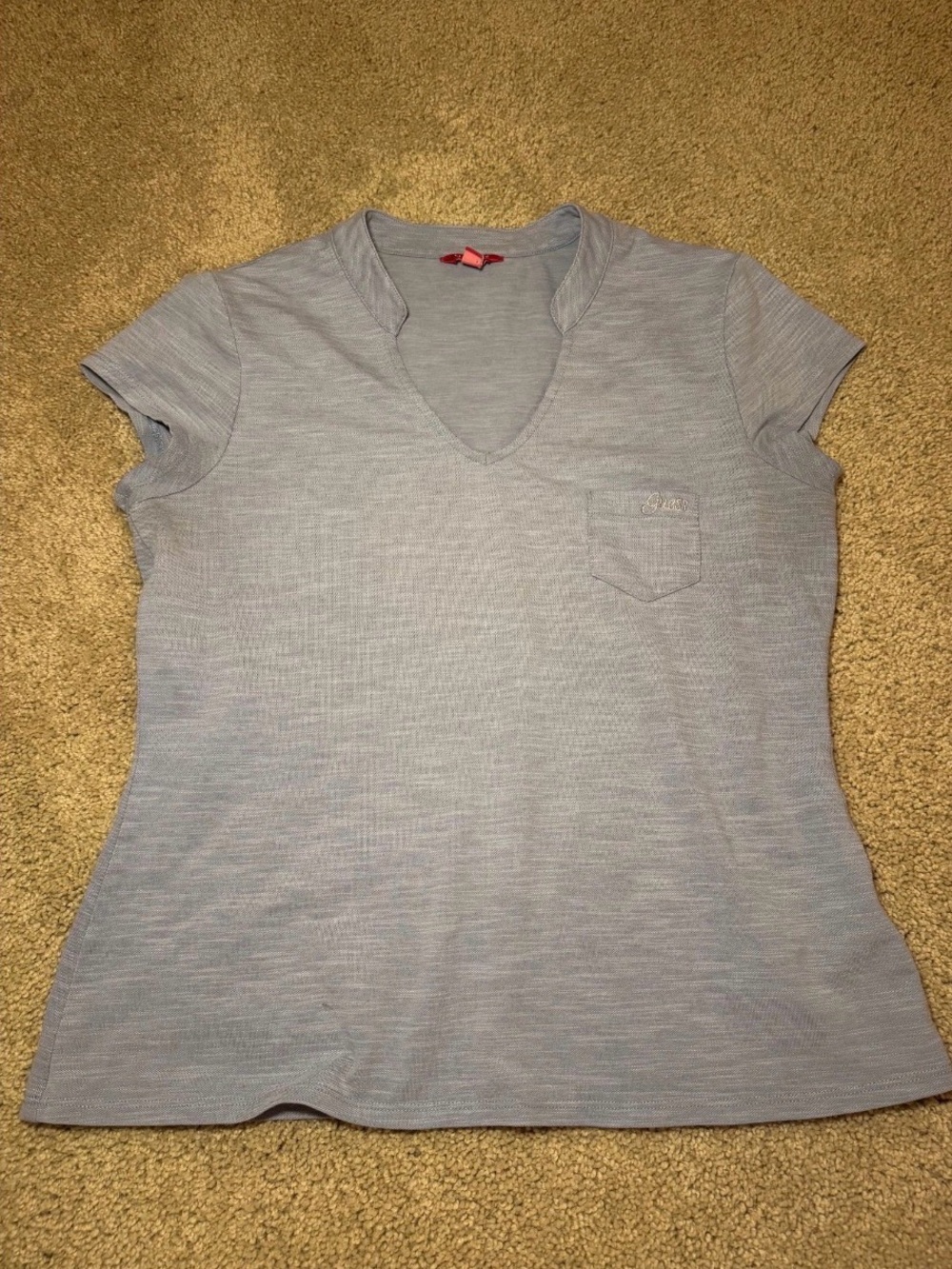 Guess Light Blue V-Neck Short Sleeve Tee with Pocket